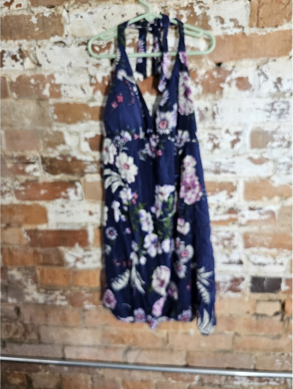 Trixxi Size 11 Navy Floral Halter Mini Dress Open Back Empire Waist Y2K